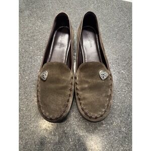 Brighton Memoir Moccasin Loafers Whipstitch Green Suede Size 7 Western Slip‎ On